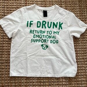 Thick White T‑Shirt with Green 'Emotional Support Dog' Print
